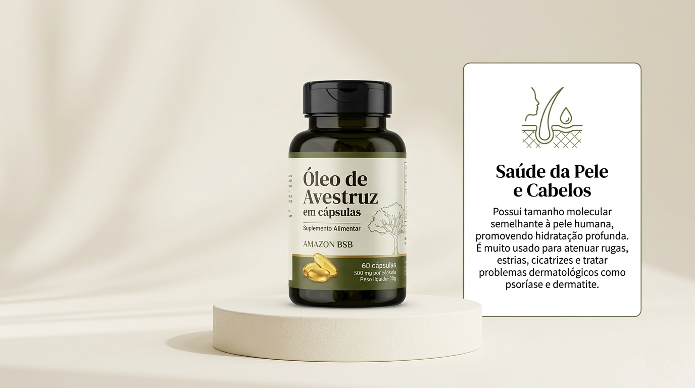 Óleo de Avestruz Amazon BSB  saúde da pele e cabelos com hidratação profunda